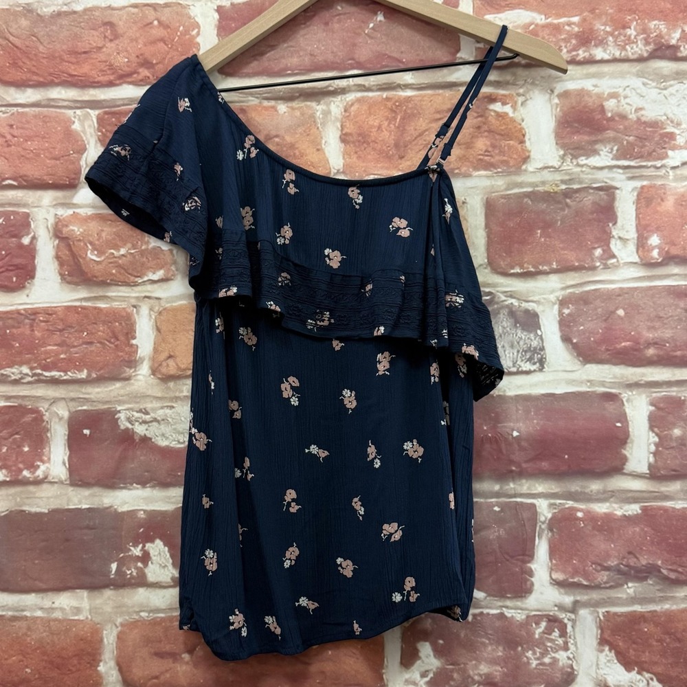 Abercrombie & Fitch Top Women's XS Blue One Strap Cottage Floral Crinkle Shirt